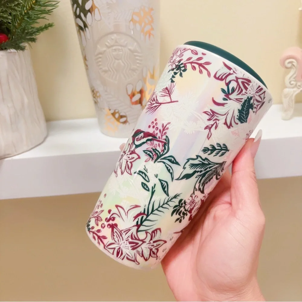STARBUCKS Holiday 2020& 2021 NWT Ceramic Gold Pine Cone Tumbler Travel Mug 12oz